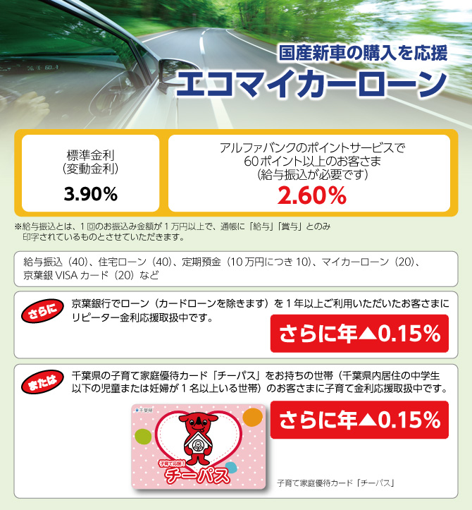 国産新車の購入を応援 エコマイカーローン