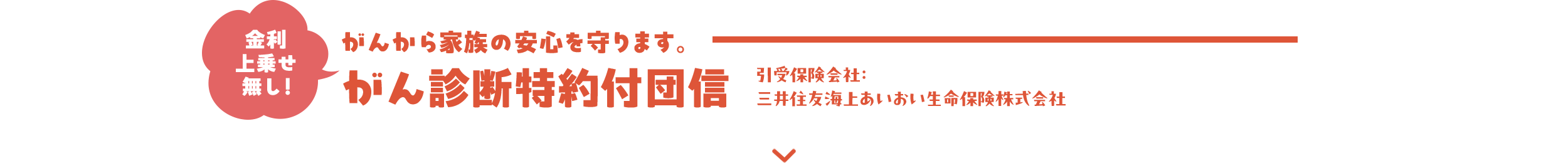 金利上乗せ無し！ がんから家族の安心を守ります。 がん診断特約付団信 引受保険会社：三井住友海上あいおい生命保険株式会社